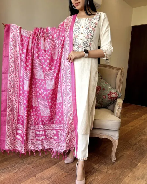 Elegant Khadi Cotton Embroidered Suit with Khadi Silk Dupatta – Timeless Class & Comfort